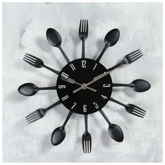 Часы настенные, серия: Кухня, "Столовые приборы", черные d=29 см 1586080 Сима ленд