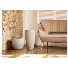 MESHV24-T Кашпо Лотус Высокое Круглое, файберстоун, серо-коричневый, D24 H46 cm Idealist