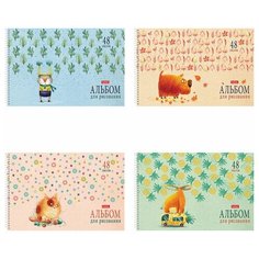 Альбом для рисования А4 48 л., спираль, обложка картон, HATBER, 205х290 мм, "Счастливчики" (4 в спайке), 48А4Всп, 3 шт.