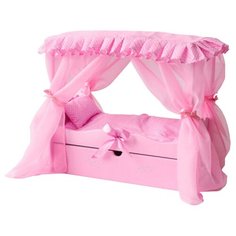PAREMO Кровать с выдвижным ящиком для кукол с постельным бельем и балдахином (PFD120-60) розовый