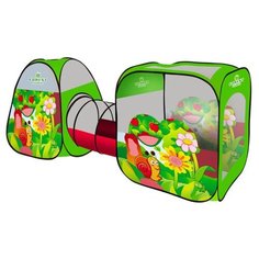 Палатка Наша игрушка Веселая улитка комплекс из 2 палаток с туннелем SG7015-B, зеленый/красный/прозрачный