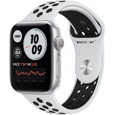 Умные часы Apple Watch Series 6 GPS 44мм Aluminum Case with Nike Sport Band, серебристый/чистая платина/черный