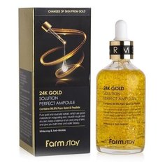 FarmStay 24K Gold Solution Perfect Ampoule Антивозрастная премиум сыворотка для лица с пептидами, 100 мл