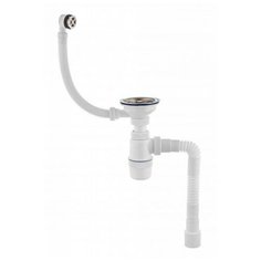Сифон для моек ЭЛИТ с нержавеющей чашкой D112, круглым переливом и гофротрубой 600 мм (1 1/2 - D40), VIRPLAST, арт 30986164