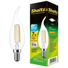 Светодиодная филаментная лампа Sholtz свеча на ветру 7Вт E14 2700К CA, CW 220-240В стекло