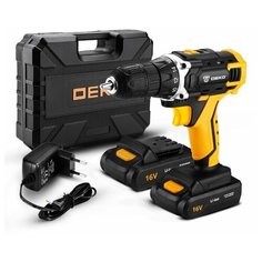 Аккумуляторная дрель-шуруповерт DEKO 16V DKCD16FU-Li в кейсе + 63 аксессуара, 32 Н·м, 2х1.5 А·ч, з/у