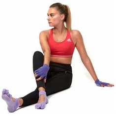 Носки противоскользящие для занятий йогой, фиолетовый и перчатки противоскользящие для занятий йогой, фиолетовый Bradex