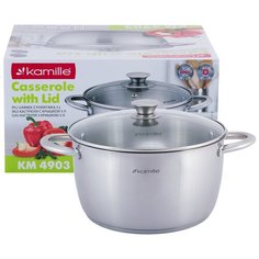 Кастрюля 5л из нержавеющей стали с крышкой и полыми ручками Kamille