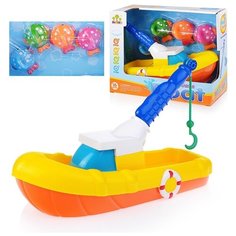 Игрушки для ванны Oubaoloon "Рыбалка", лодка с выдвижной удочкой, 4 игрушки, в коробке (SL87015)