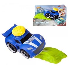 Машинка ABtoys АвтоСити с кнопкой запуска и блоком-препятствием, на батарейках, синяя