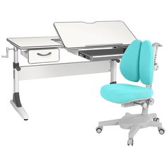 Комплект парта + кресло + органайзер + ящик Anatomica Smart-60 молочный/серый с голубым креслом Armata Duos