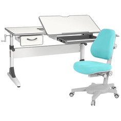Комплект парта + кресло + органайзер + ящик Anatomica Smart-60 молочный/серый с голубым креслом Armata