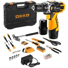 Аккумуляторная дрель-шуруповерт DEKO DKCD12FU-Li-Ion в кейсе + набор инструментов 104 шт, 2 аккумулятора, 28 Нм, 2х1.5 Ач, з/у