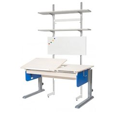 Стол детский для работы стоя Астек-Элара Лидер с ящиком и стеллажом 120x72 см рамух/синий/серый
