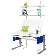 Стол детский для работы стоя Астек-Элара Лидер с ящиком и стеллажом 120x72 см белый/синий/серый