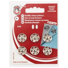 Кнопки пришивные металл d 13мм., 6шт., 10(KIN1000 №5), KOH-I-NOOR, никель