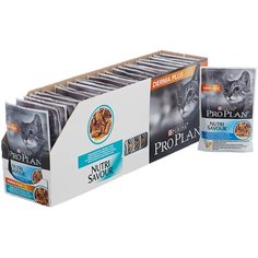 Влажный корм для кошек Pro Plan Nutrisavour Derma Plus, с треской 24 шт. х 85 г (кусочки в соусе)