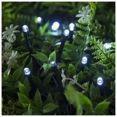 Гирлянда уличная Luazon Lighting Нить, на солнечной батарее 22 м, Н, Т, LED-200, 2 режима, нить темная, свечение белое (4137011)