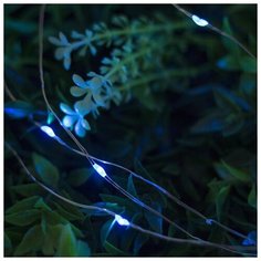 Гирлянда уличная Luazon Lighting Нить, на солнечной батарее "Роса" 12 м, LED-100, 2 режима, нить прозрачная, свечение синее (4137020)