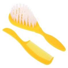 Набор детских расчесок Крошка Я Расческа, массажная щетка, "Наше счастье", от 0 месяцев, желтый