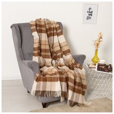 Плед VLADI Эльф, 170*210 см, белый-бежевый-терракотовый, раппорт 2, 70% новозеландская шерсть, 30% полиэстер