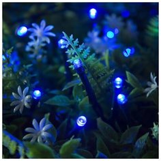 Гирлянда уличная Luazon Lighting Нить, на солнечной батарее 12 м, Н, Т, LED-100, 2 режима, нить темная, свечение синее (4137006)