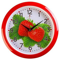 Часы настенные Quartz круглые, "Клубника", 30*30 см, красный обод Рубин