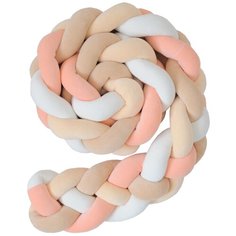 Бортик для детской кровати "Коса", Childrens-Textiles, хлопковый велюр, 2.3 м, цвет - корал, абрикос, песок, молочный