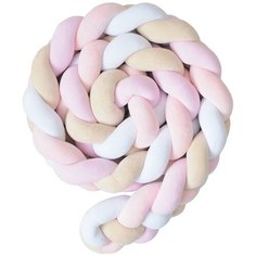 Бортик для детской кровати "Коса", Childrens-Textiles, хлопковый велюр, 2.3 м, цвет - розовый, персиковый, песочный, белый