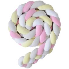 Бортик для детской кровати "Коса", Childrens-Textiles, хлопковый велюр, 2.3 м, цвет - розовый, желтый, серый, белый