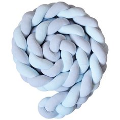 Бортик для детской кровати "Коса", Childrens-Textiles, хлопковый велюр, 2.3 м, цвет - светло-голубой, светло-серый
