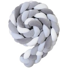 Бортик для детской кровати "Коса", Childrens-Textiles, хлопковый велюр, 2.3 м, цвет - темно-серый, серый, светло-серый, белый