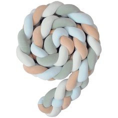 Бортик для детской кровати "Коса", Childrens-Textiles, хлопковый велюр, 2.3 м, цвет - оливковый, песочный, светло-голубой, молочный