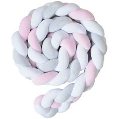 Бортик для детской кровати "Коса", Childrens-Textiles, хлопковый велюр, 2.3 м, цвет - розовый, серый, белый