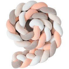 Бортик для детской кровати "Коса", Childrens-Textiles, хлопковый велюр, 2.3 м, цвет - корал, крем, серо-бежевый, молочный