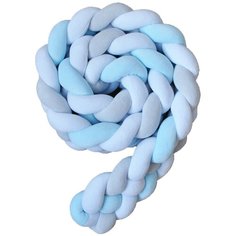 Бортик для детской кровати "Коса", Childrens-Textiles, хлопковый велюр, 2.3 м, цвет - светло-голубой, серый, белый