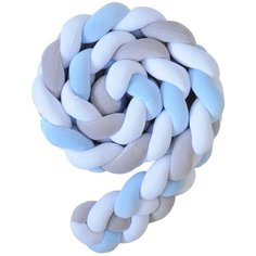 Бортик для детской кровати "Коса", Childrens-Textiles, хлопковый велюр, 2.3 м, цвет - голубой, серый, белый