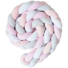 Бортик для детской кровати "Коса", Childrens-Textiles, хлопковый велюр, 2.3 м, цвет - розовый, персиковый, серый, белый