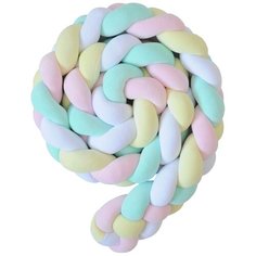 Бортик для детской кровати "Коса", Childrens-Textiles, хлопковый велюр, 2.3 м, цвет - желтый, мятный, розовый, белый