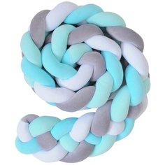 Бортик для детской кровати "Коса", Childrens-Textiles, хлопковый велюр, 2.3 м, цвет - бирюзовый, серый, белый