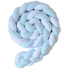 Бортик для детской кровати "Коса", Childrens-Textiles, хлопковый велюр, 2.3 м, цвет - светло-голубой, белый