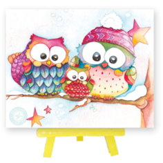 Алмазная мозаика вышивка Mazari "Совы на ветке" 21х25 см с мольбертом