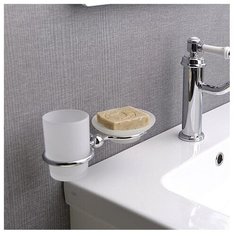 Стакан и мыльница DIAMOND, стекло матовое с двойным держателем, хром, Sapho