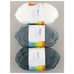 Пряжа "Детская новинка" 50г, 200м (3 мотка), ПЕХОРКА, 174 стальной, 01 белый, 490 самшит
