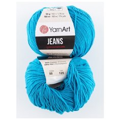 Пряжа "Jeans" 50г, 160м (2 мотка), YarnArt, 55 темно-бирюзовый