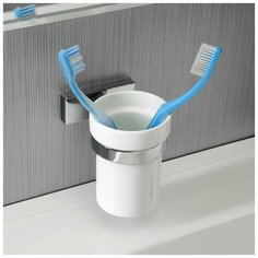 Стакан OLYMP для зубных щеток, керамический с держателем, хром, Sapho
