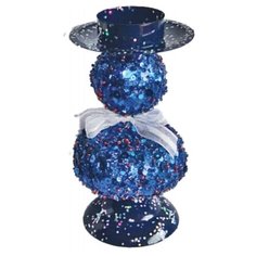 Подсвечник Snowmen 1 свеча, 2 шара обсыпаны блестками, с бантом, 15 см (Е91392)