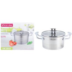 Кастрюля 20*11см, 3,1L из нержавеющей стали с крышкой (арт. 5855) Kamille