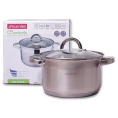 Кастрюля 3.9л из нержавеющей стали с крышкой и полыми ручками (арт. 5620S) Kamille
