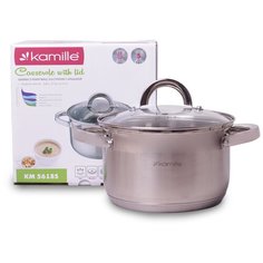 Кастрюля 2.9л из нержавеющей стали с крышкой и полыми ручками (арт. 5618S) Kamille